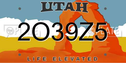 2O39Z5 Utah License Plate