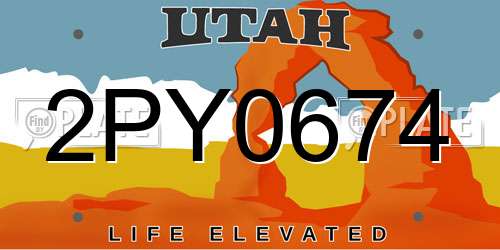 2PY0674 Utah License Plate