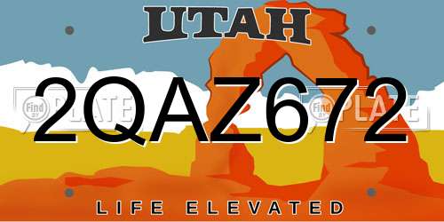 2QAZ672 Utah License Plate