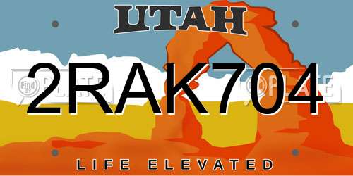 2RAK704 Utah License Plate