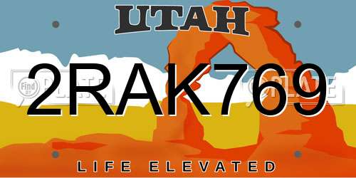 2RAK769 Utah License Plate