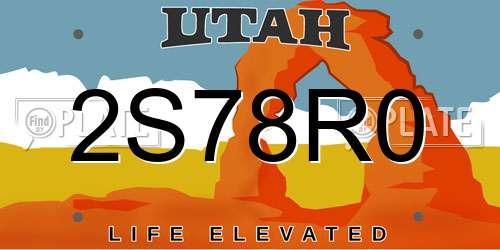2S78R0 Utah License Plate