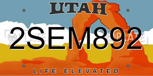 2SEM892 Utah License Plate