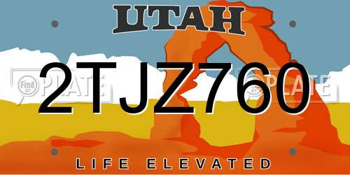 2TJZ760 Utah License Plate