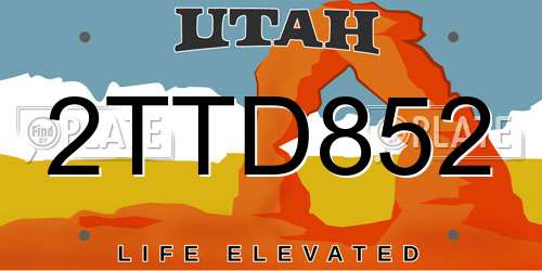 2TTD852 Utah License Plate