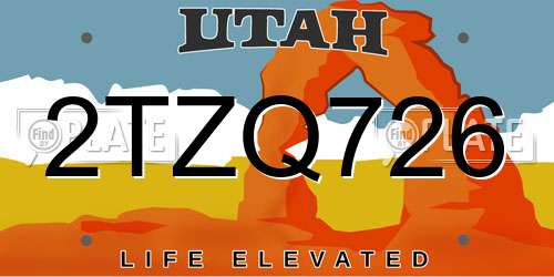 2TZQ726 Utah License Plate