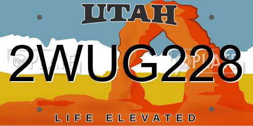 2WUG228 Utah License Plate