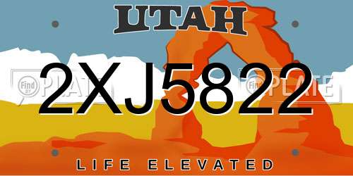 2XJ5822 Utah License Plate