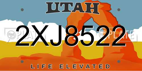 2XJ8522 Utah License Plate