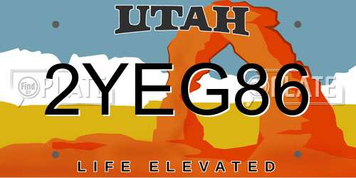 2YEG86 Utah License Plate