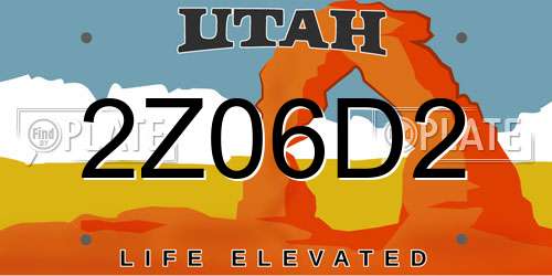 2Z06D2 Utah License Plate