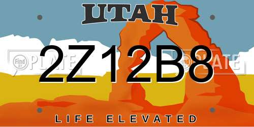 2Z12B8 Utah License Plate