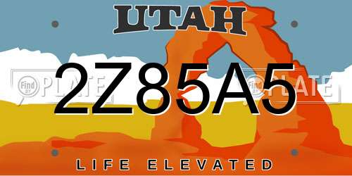 2Z85A5 Utah License Plate