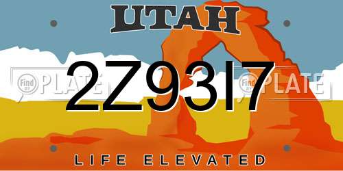 2Z93I7 Utah License Plate