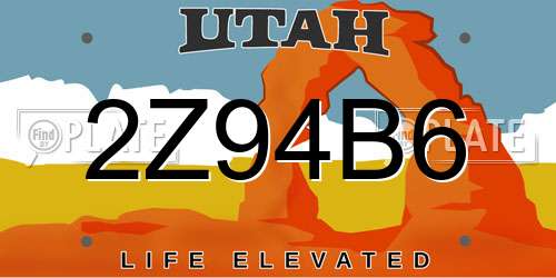 2Z94B6 Utah License Plate