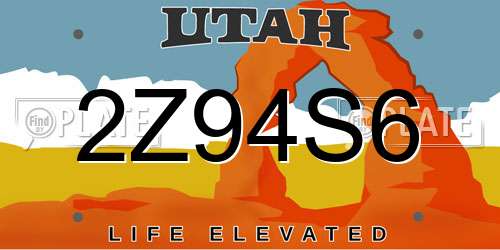 2Z94S6 Utah License Plate