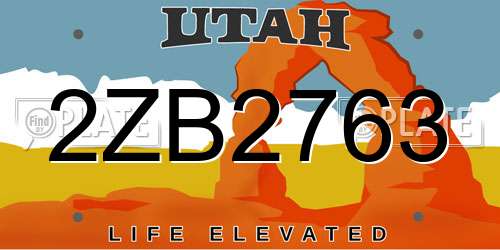 2ZB2763 Utah License Plate