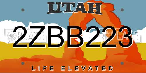 2ZBB223 Utah License Plate