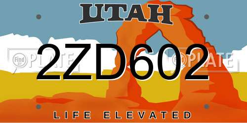 2ZD602 Utah License Plate