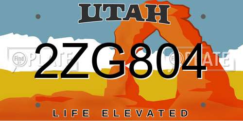 2ZG804 Utah License Plate