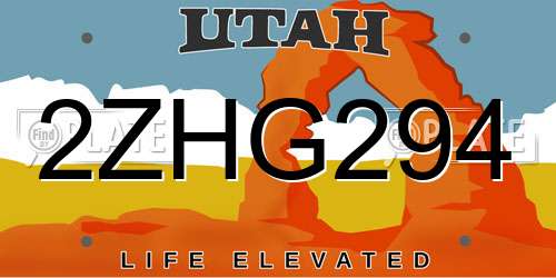 2ZHG294 Utah License Plate