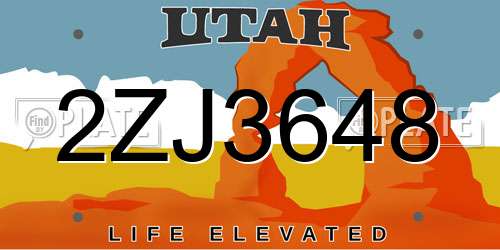 2ZJ3648 Utah License Plate