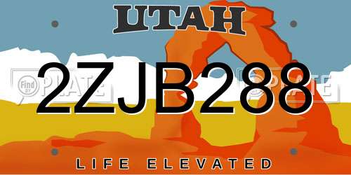 2ZJB288 Utah License Plate