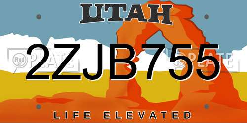 2ZJB755 Utah License Plate