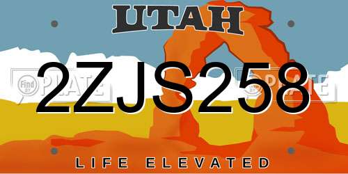 2ZJS258 Utah License Plate