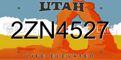 2ZN4527 Utah License Plate