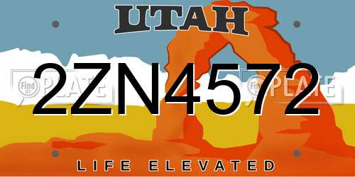 2ZN4572 Utah License Plate