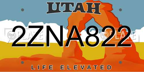 2ZNA822 Utah License Plate