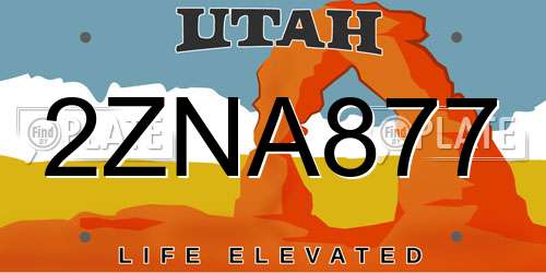2ZNA877 Utah License Plate
