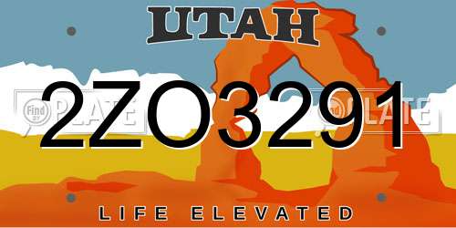 2ZO3291 Utah License Plate