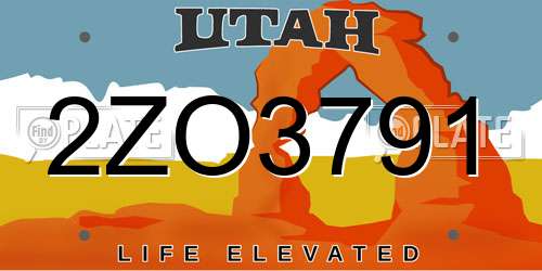 2ZO3791 Utah License Plate