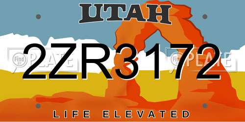 2ZR3172 Utah License Plate
