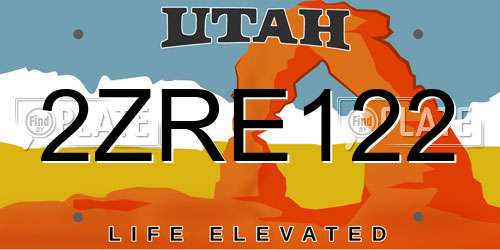 2ZRE122 Utah License Plate