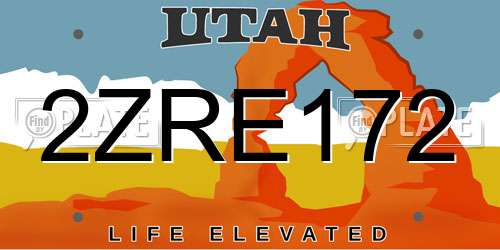 2ZRE172 Utah License Plate