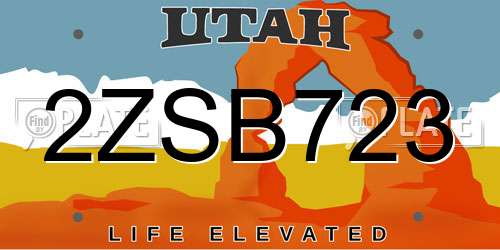 2ZSB723 Utah License Plate