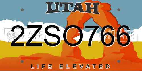 2ZSO766 Utah License Plate