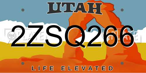 2ZSQ266 Utah License Plate