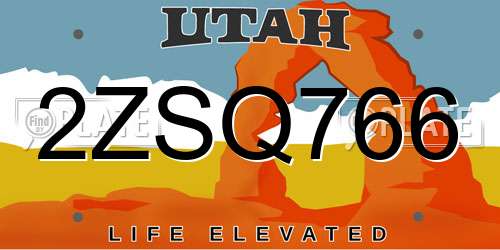 2ZSQ766 Utah License Plate