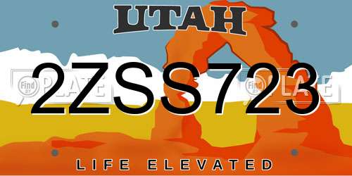 2ZSS723 Utah License Plate