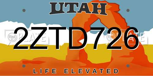 2ZTD726 Utah License Plate