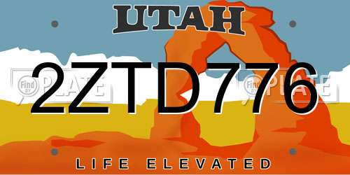 2ZTD776 Utah License Plate