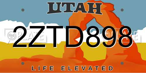 2ZTD898 Utah License Plate