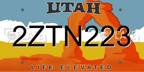 2ZTN223 Utah License Plate