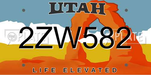2ZW582 Utah License Plate