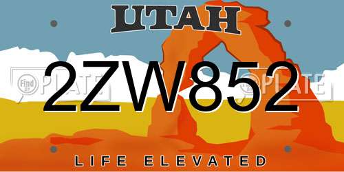 2ZW852 Utah License Plate
