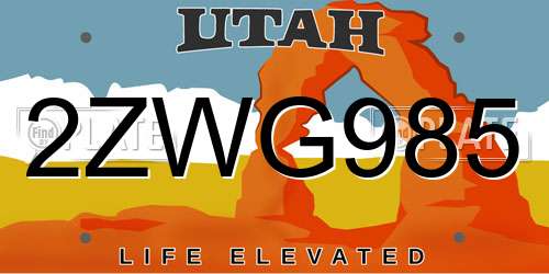 2ZWG985 Utah License Plate